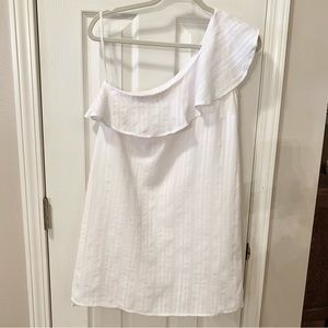 Cloth & Stone Anthropology One Shoulder White Cotton Lined Dress, XS, EUC